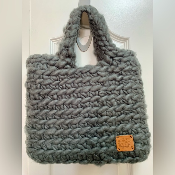Handbags - Chunky Knit Small Gray Tote Bag